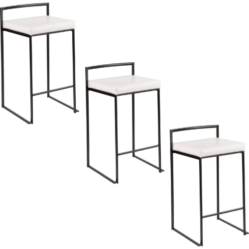 Fuji 26" Stackable Counter Stool in Black Metal & White Leatherette (Set of 3)